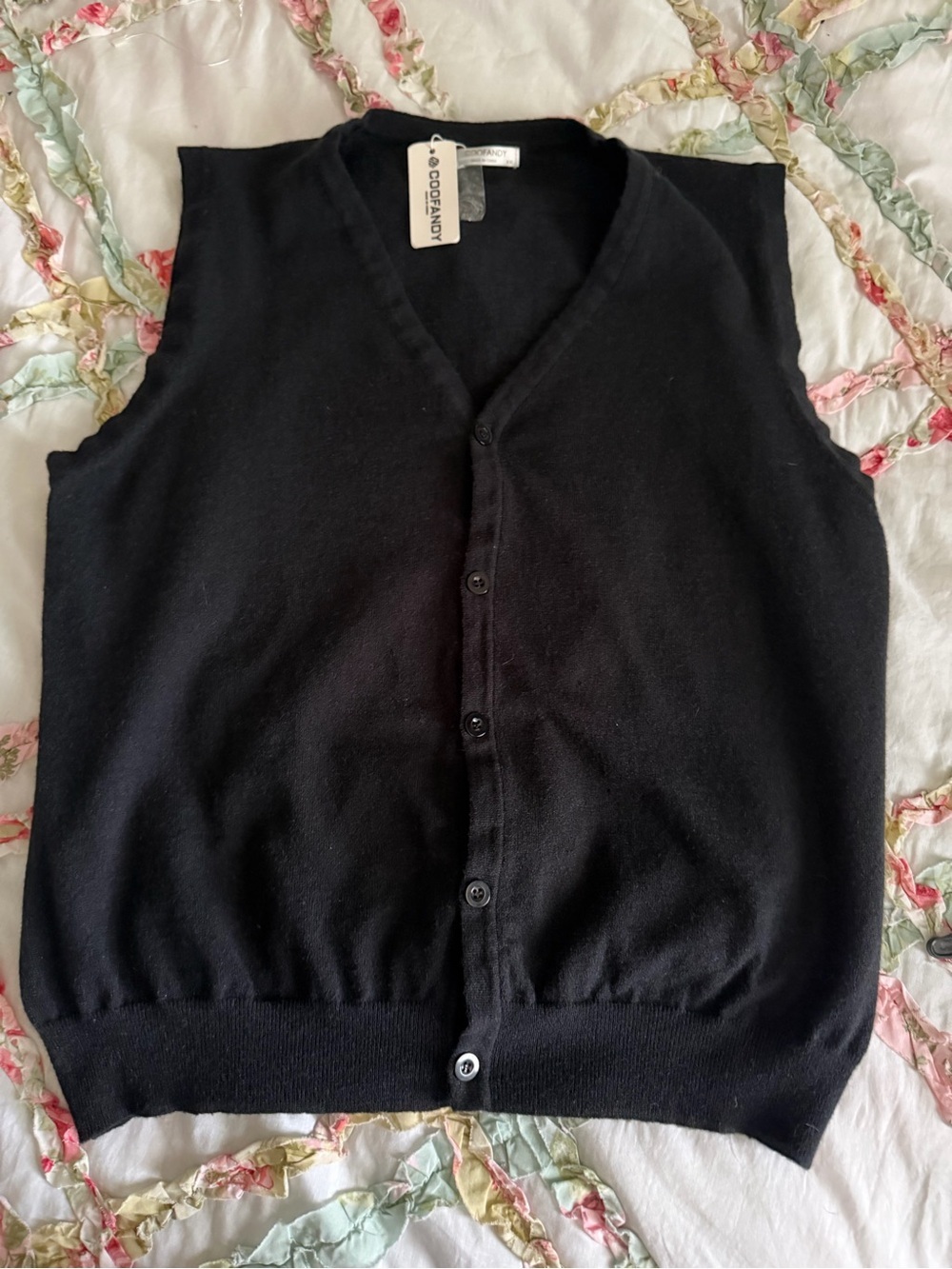 Men's Black Button-Front Knit Vest by - Picture 2 of 6